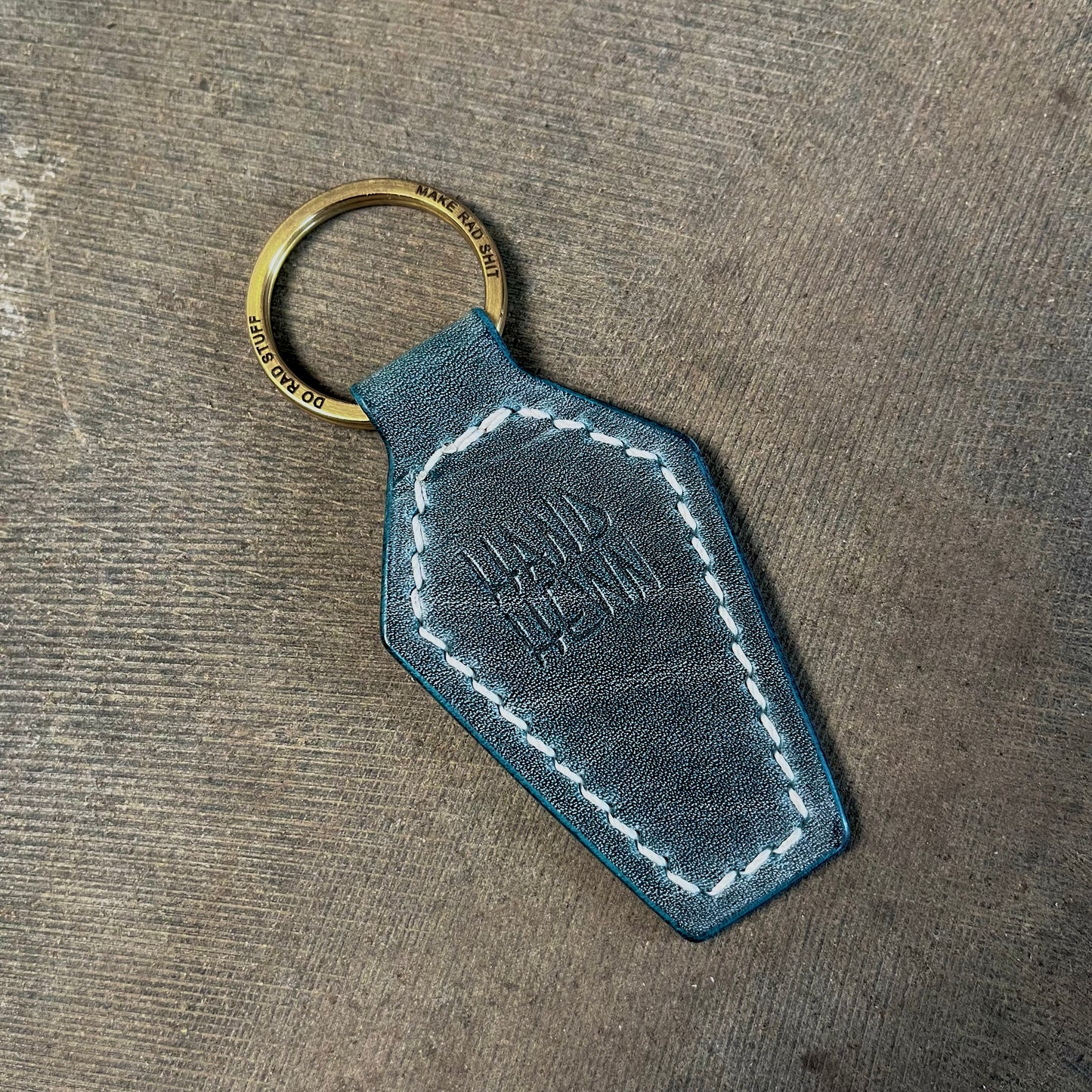 Coffin Key Fob Waxed Denim/White
